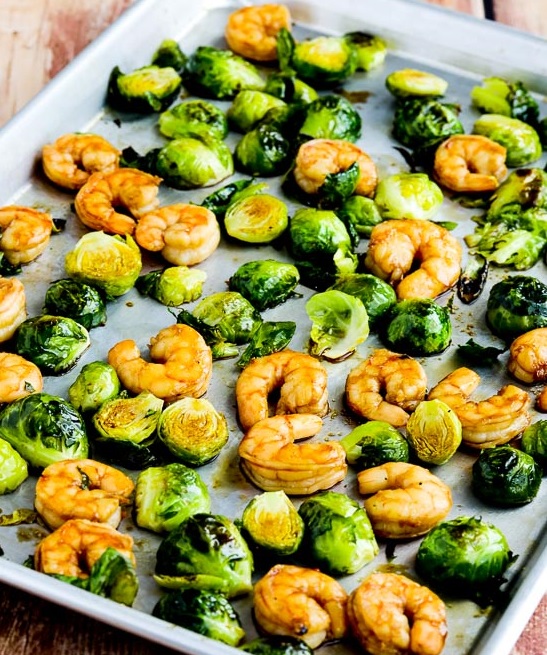One Pan Lemon Garlic Brussels Sprouts and Shrimp