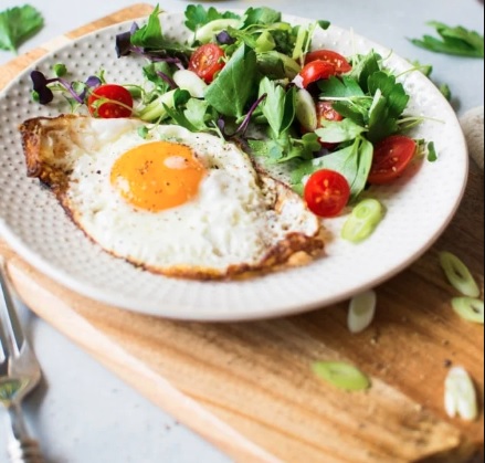 Olive Oil Fried Eggs with Fresh Herbs & Tomato Salad