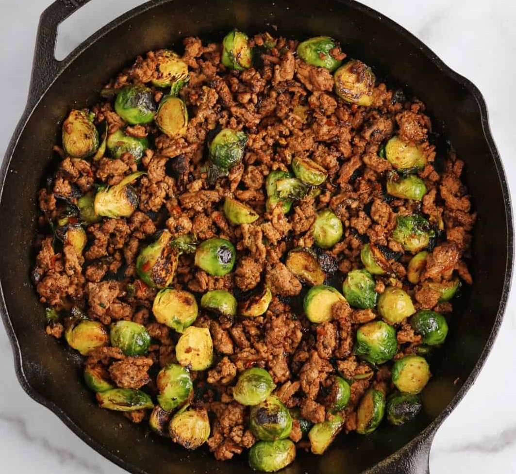 Brussels Sprouts and Ground Turkey Skillet