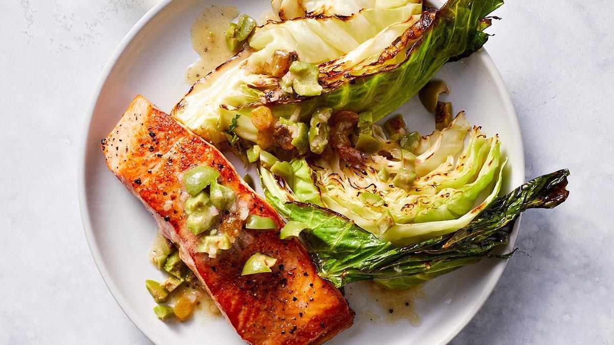 One-Pan Salmon With Roasted Cabbage