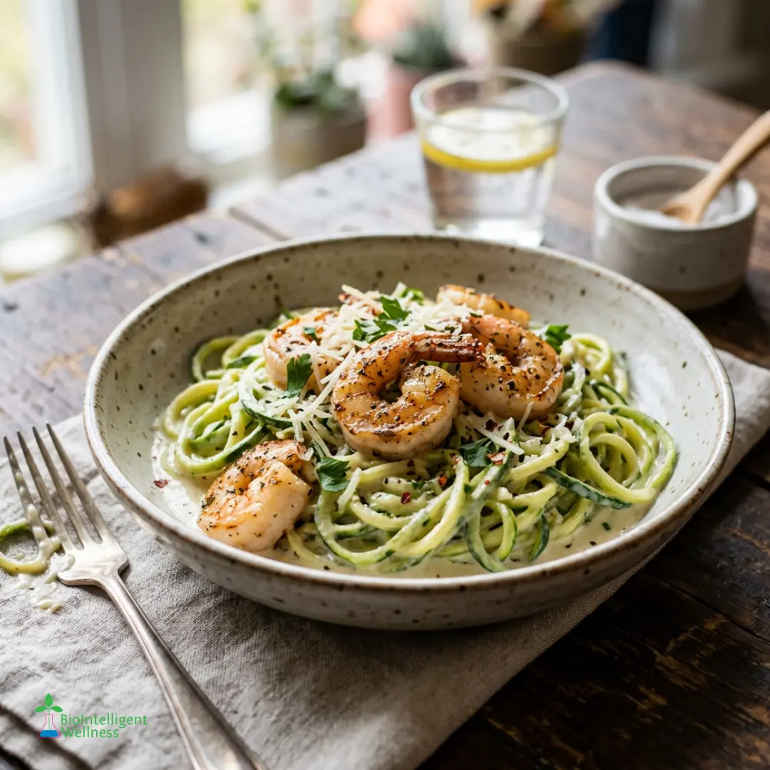 Zucchini Noodle Shrimp Alfredo