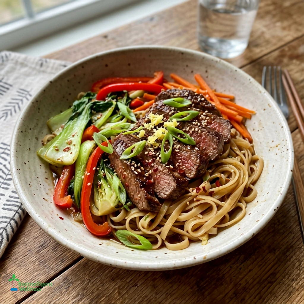 Beef & Vegetable Rice Noodle Bowl