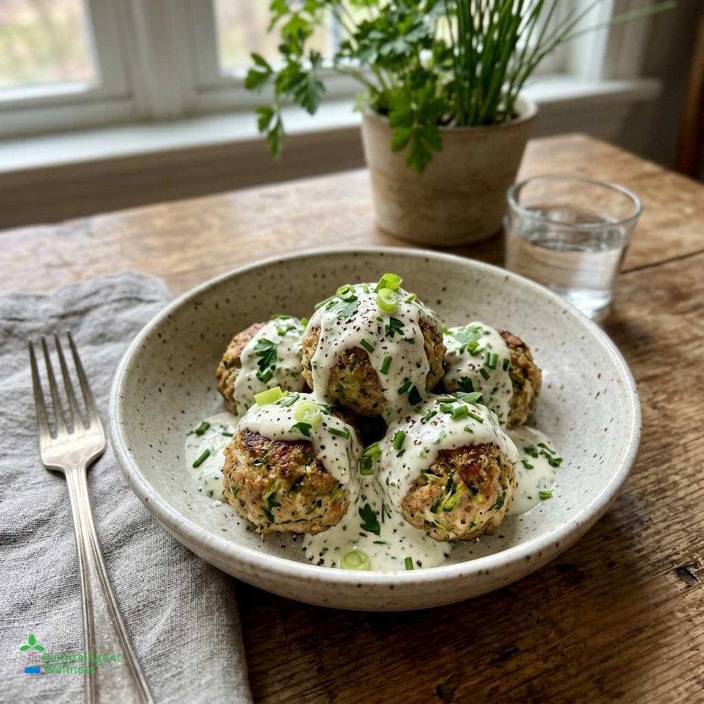 Turkey Zucchini Meatballs with Creamy Herb Sauce